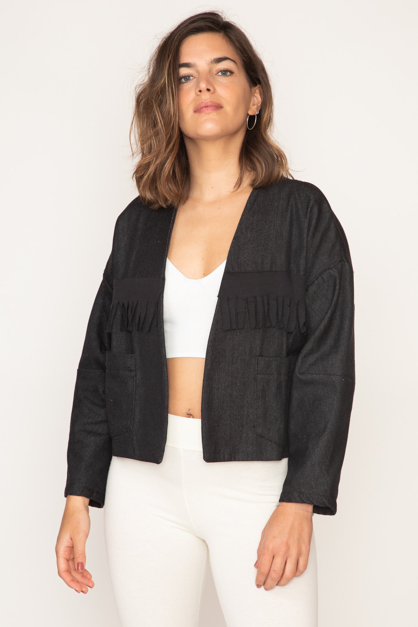 Denim Fringed Crop Jacket