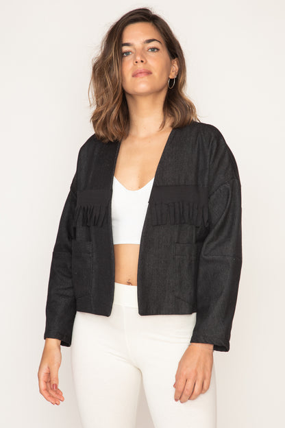 Denim Fringed Crop Jacket