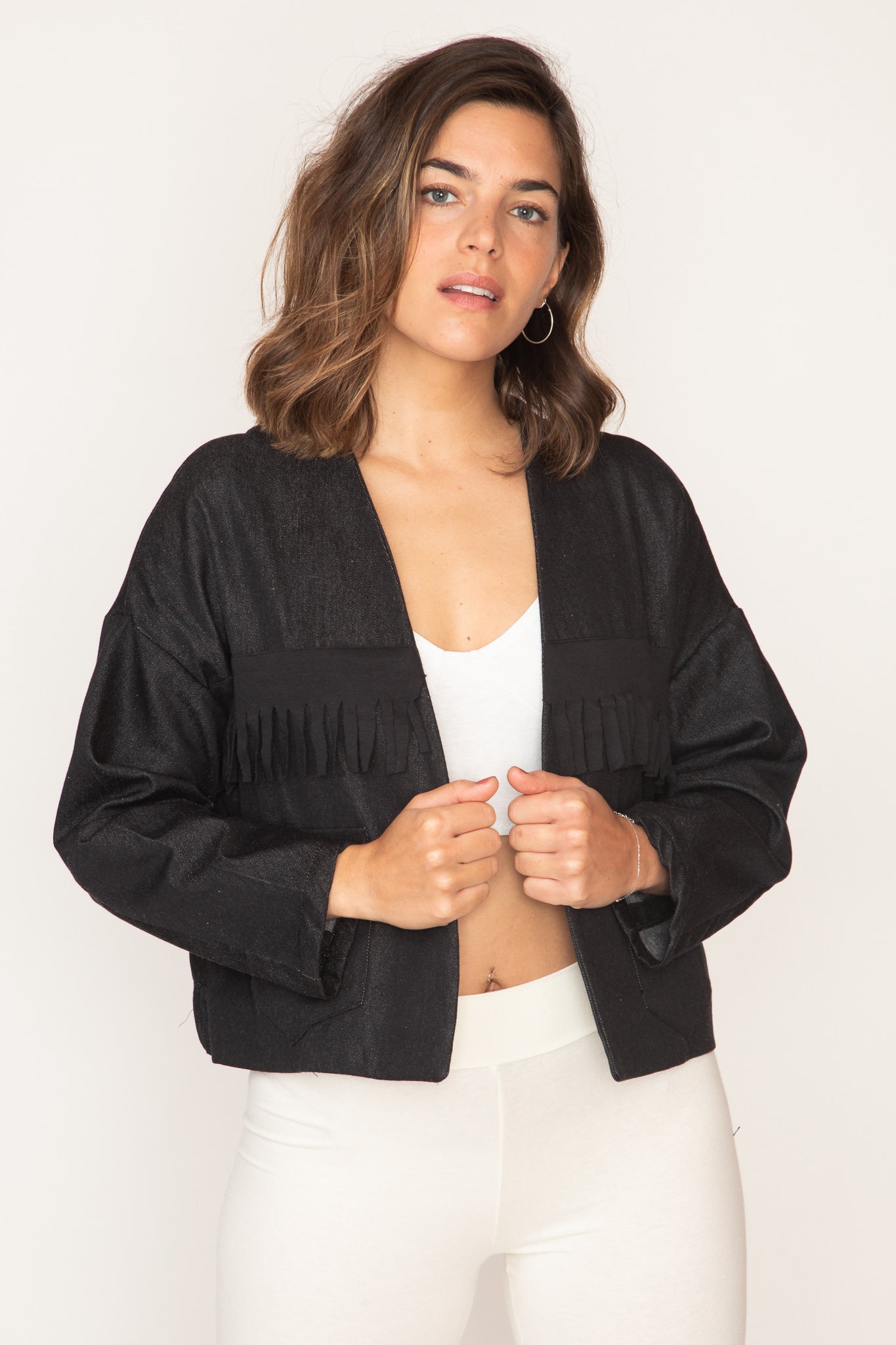 Denim Fringed Crop Jacket