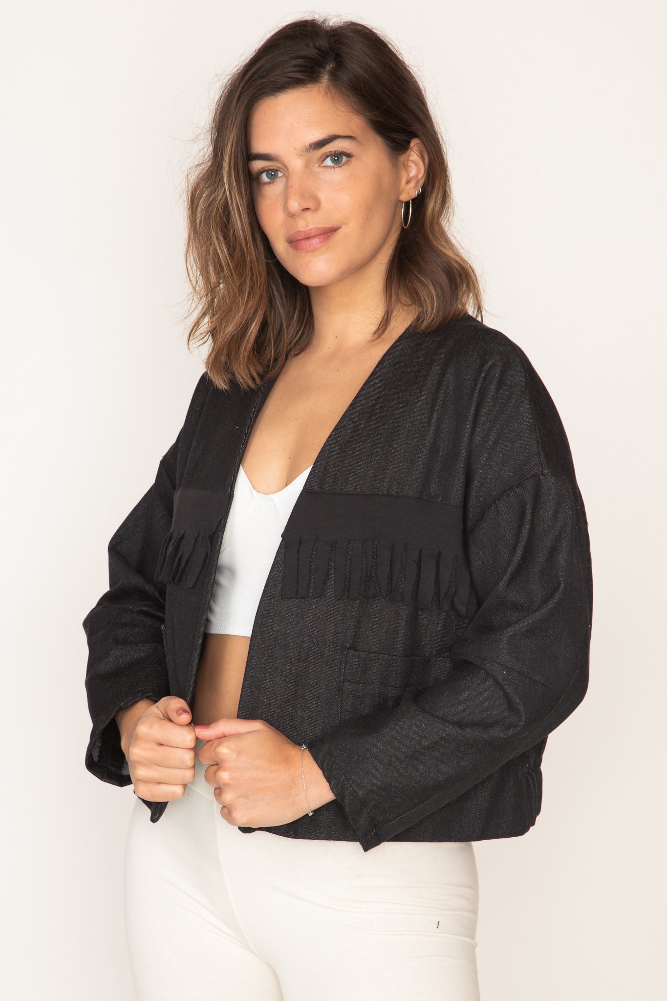 Denim Fringed Crop Jacket