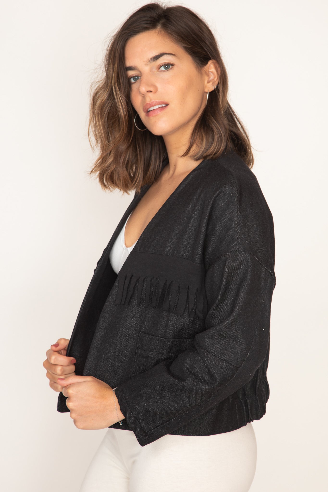 Denim Fringed Crop Jacket