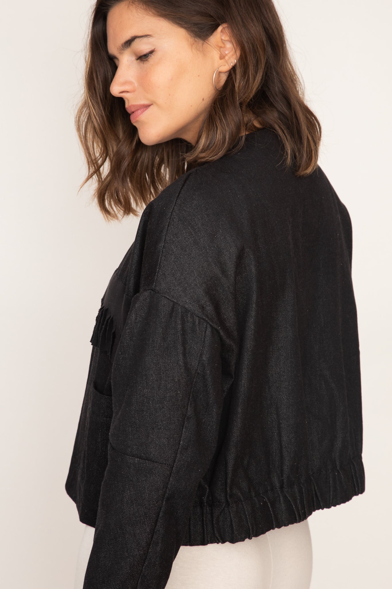 Denim Fringed Crop Jacket