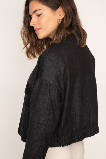 Denim Fringed Crop Jacket