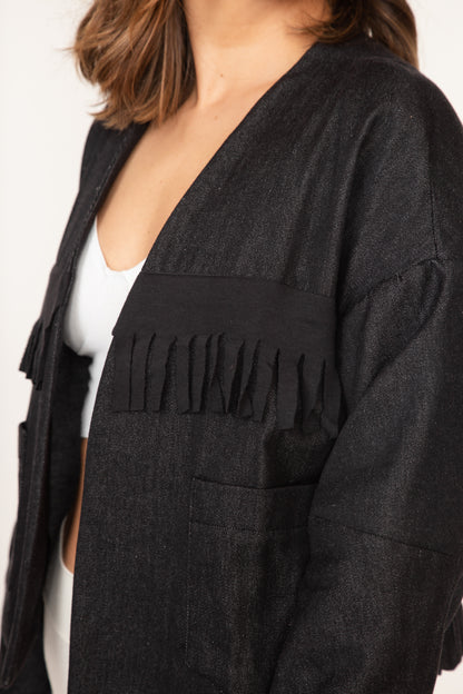 Denim Fringed Crop Jacket
