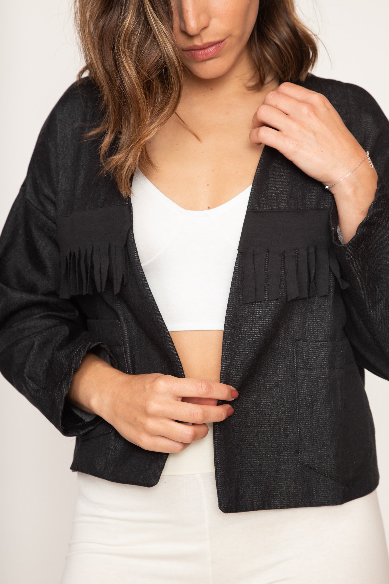 Denim Fringed Crop Jacket