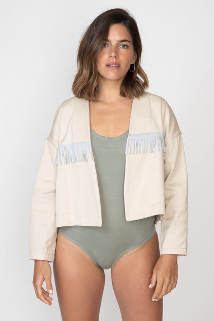 Natural Fringed Crop Jacket