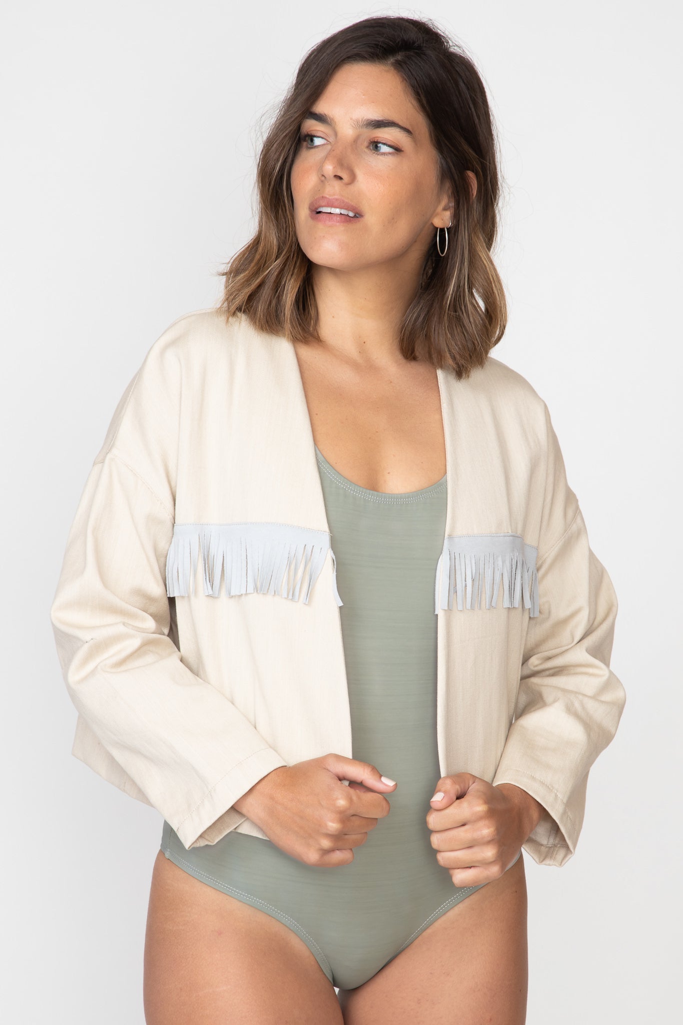 Natural Fringed Crop Jacket
