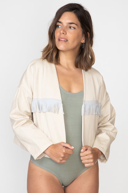 Natural Fringed Crop Jacket