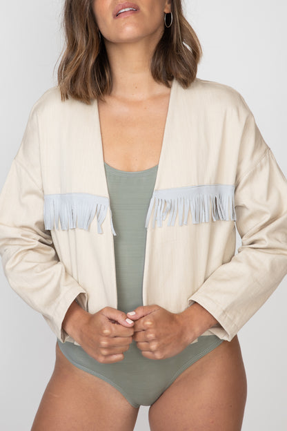 Natural Fringed Crop Jacket