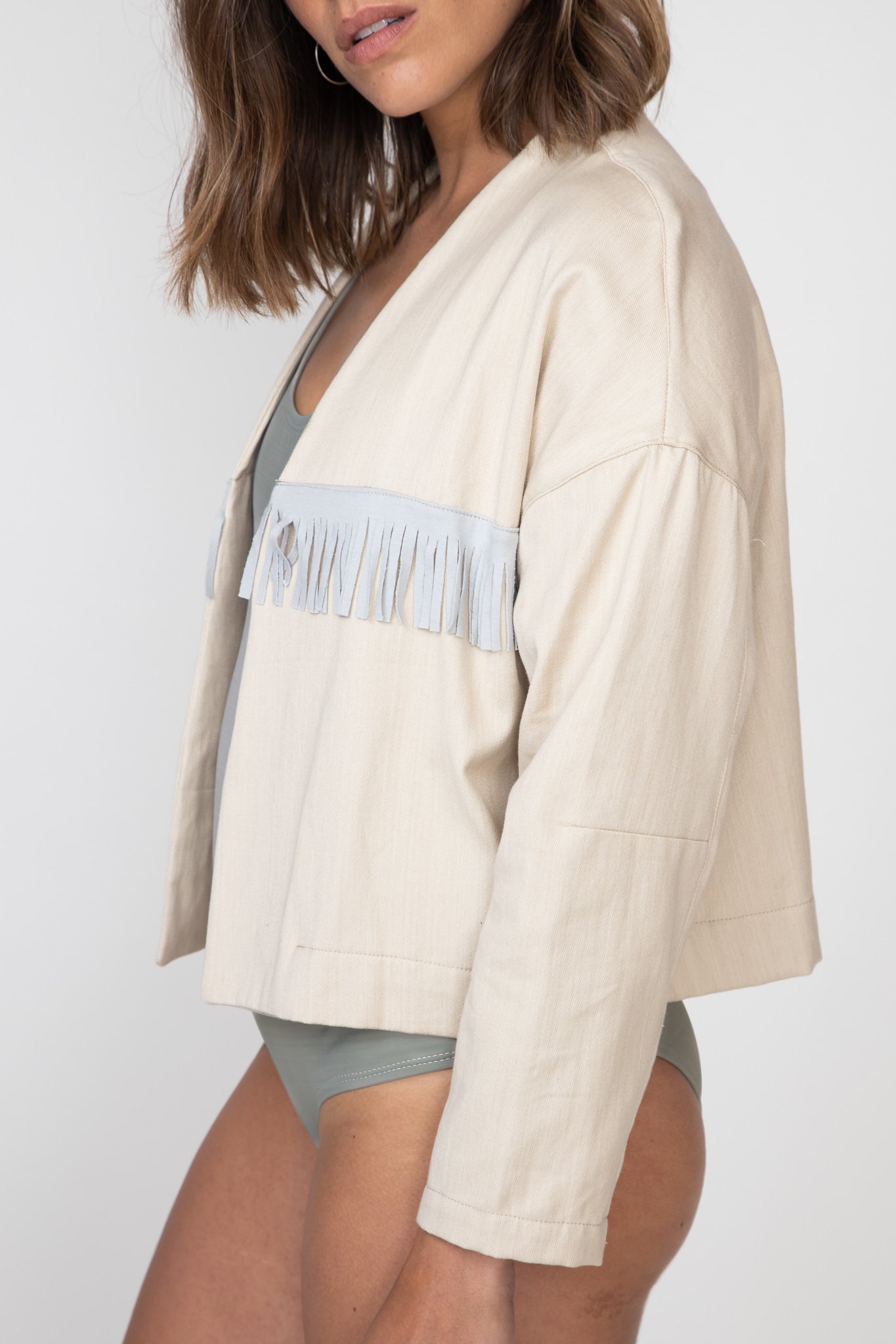 Natural Fringed Crop Jacket