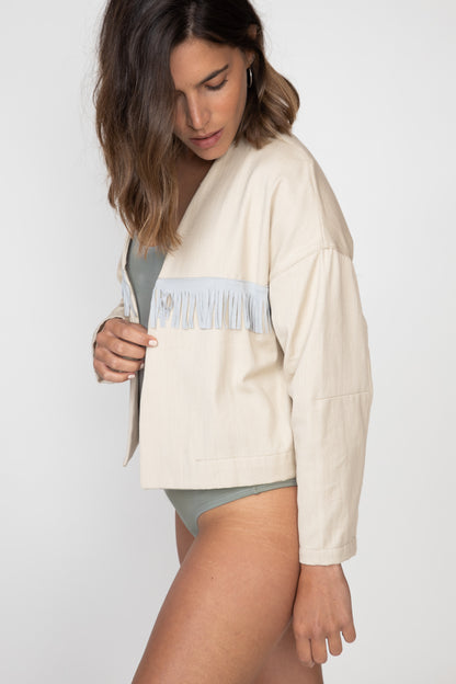 Natural Fringed Crop Jacket
