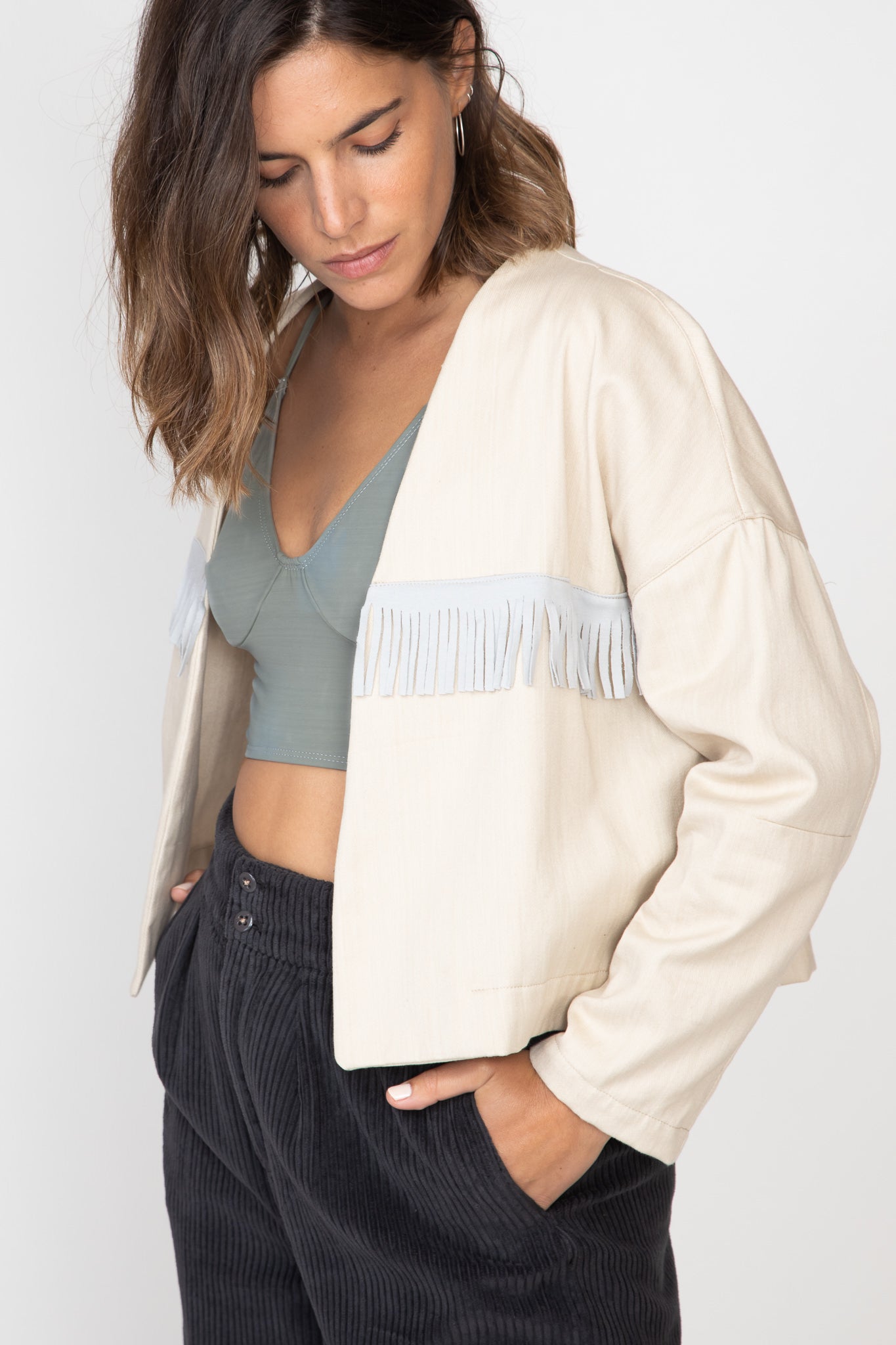 Natural Fringed Crop Jacket
